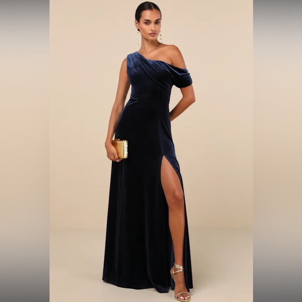 Lulu's Midnight Blue One-Shoulder Dress